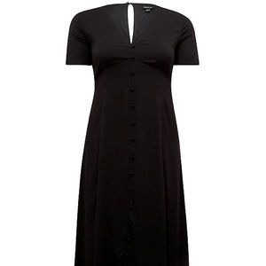 Black Challis Button Midi Dress